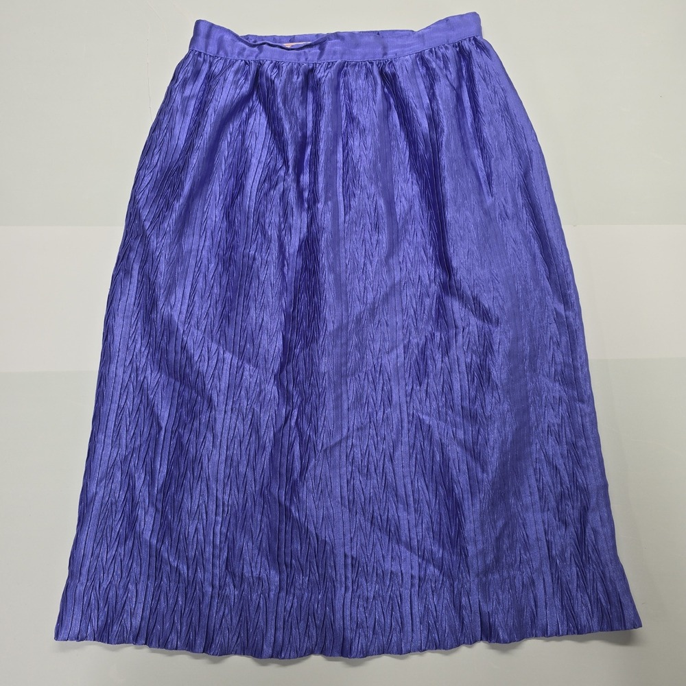 Vintage Onity Purple Crinkle Pleated Satin Midi Skirt Small Retro Shimmer‎ 80s